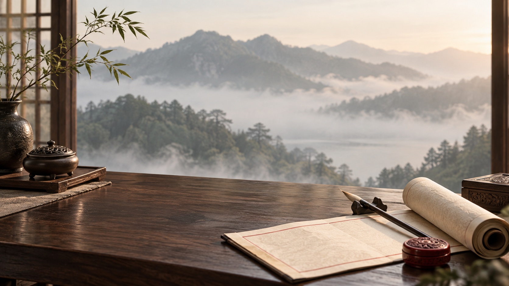 表文纸卷与毛笔，象征清晰的祭祀流程